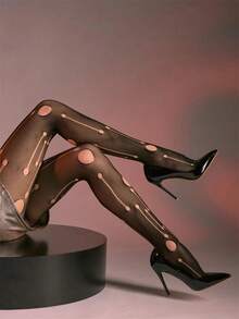 A Pair Of Fishing Net Leggings FIZZY Bubble Hole Pattern Y2K Mesh Black Party - Black - View 2