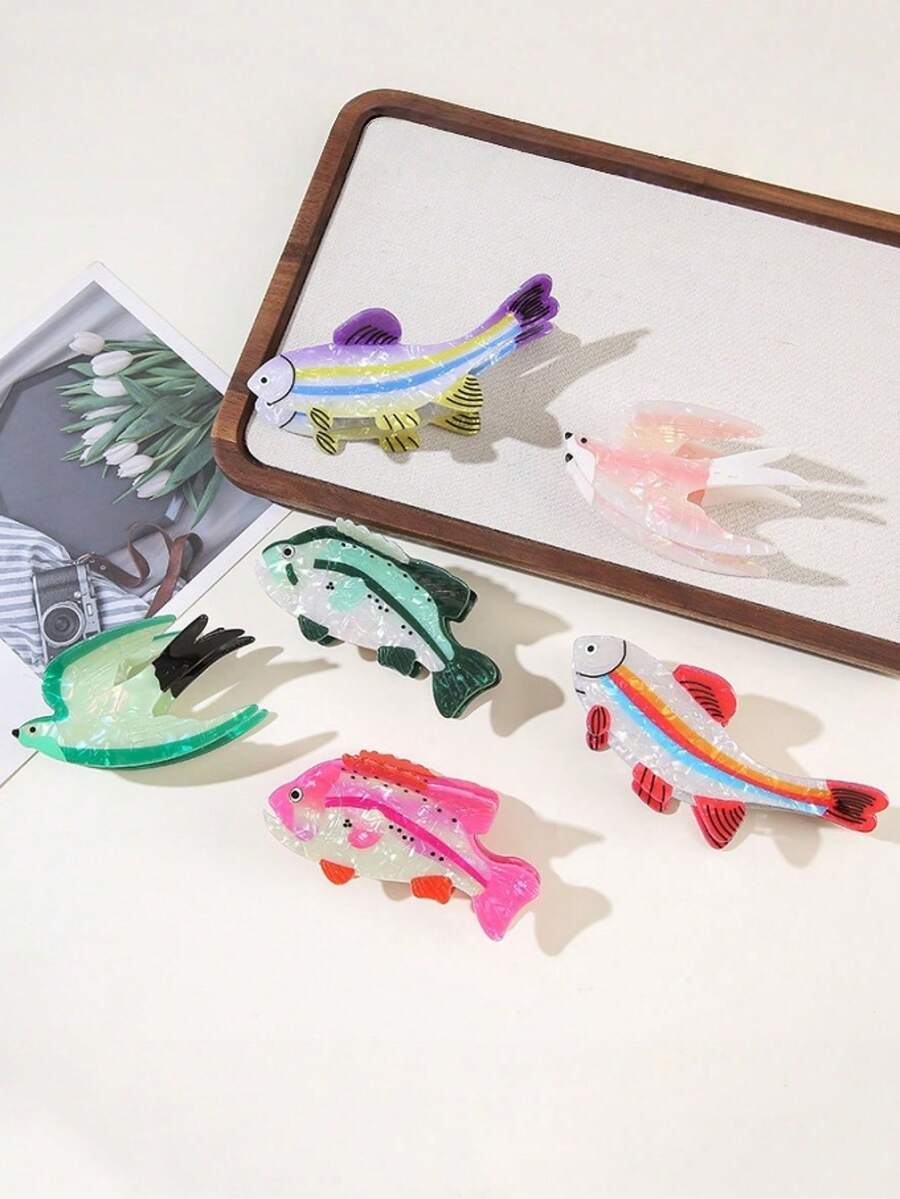 1 件可爱独特的卡通小鱼发夹，女士适用。可爱动物燕子发箍，适合半扎发造型。 - 彩色 - 查看 1