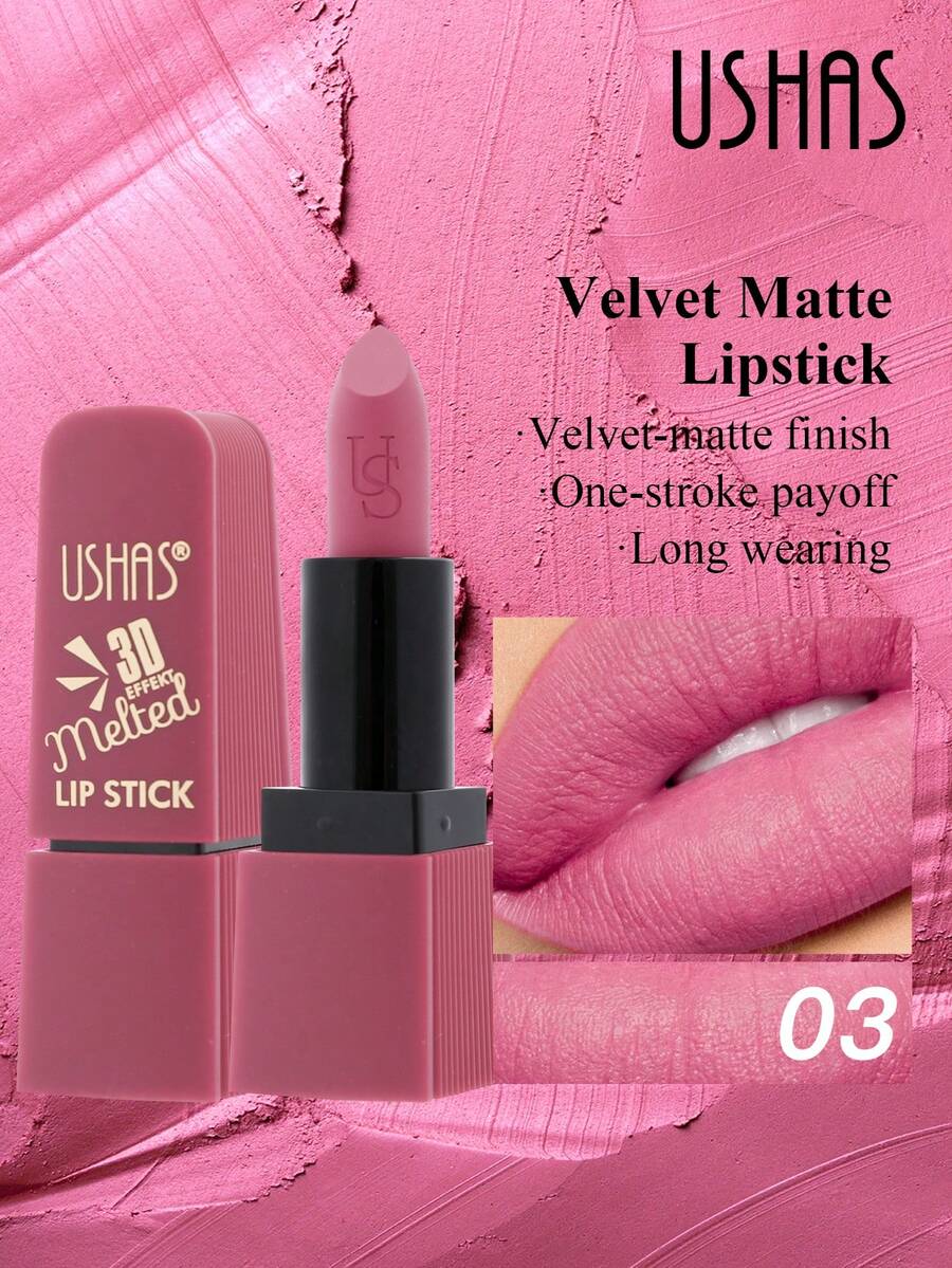 USHAS哑光唇膏，持久防水防汗不粘腻，丝绒哑光质地，高显色度，不拔干，适合所有肤质 - #03 - 查看 1