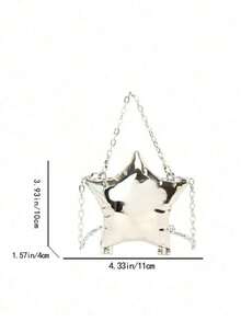 1个迷你金属小包，电镀银色零钱包，闪亮前卫金属星形手提包，配链条肩带，独特造型手拿包，珠宝袋，优雅零钱包，耳机盒，婚礼 - 銀色 - 查看 10