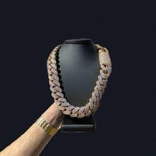 15mm Men's Cuban Chain Necklace With Ice Crystal Hip-Hop Rhinestones Dazzling Heavy-Duty Thick Chain Cuban Link Necklace Unisex Luxury Hip-Hop Jewelry Men's Chain Necklace Men's Cuban Chain Necklace - 金的 - 查看 4