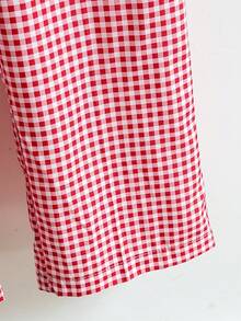 两件套女童夏季时尚优雅甜美红白格纹背心和配套格纹长裤套装，适合街头风、日常穿着和乡村风穿着。 - 紅色 - 查看 7