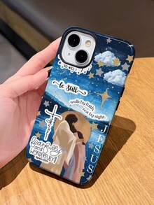 1pc Religious Graphic Cross & Star Positive Energy Slogan Pattern Glossy 2-In-1 Phile Shell Full Coverage Phone Hard Case Compatible With Samsung/Compatible With IPhone 11/12/13/14/15/16/17 Pro Max - Multicolor - View 3