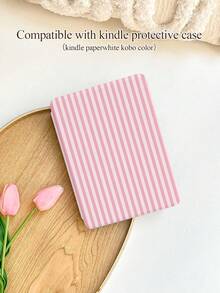 1pc Pink Striped Pattern Protective Case, Suitable For Kindle 10th, Kobo Colour, Kindle 11th, Kindle Paperwhite 5, E-Book Protective Cover With Auto Wake/Sleep Function, Lightweight And Convenient, Perfectly Fit To Protect Your Reading Device, Romantic Gift - Multicolor - View 2