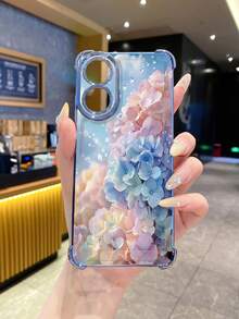 1个水滴蓝粉花朵防摔电镀摄像头保护手机壳，UV印刷，适用于三星Galaxy/Infinix/Redmi/OPPO/VIVO/Realme安卓机型 - 藍色 - 查看 3