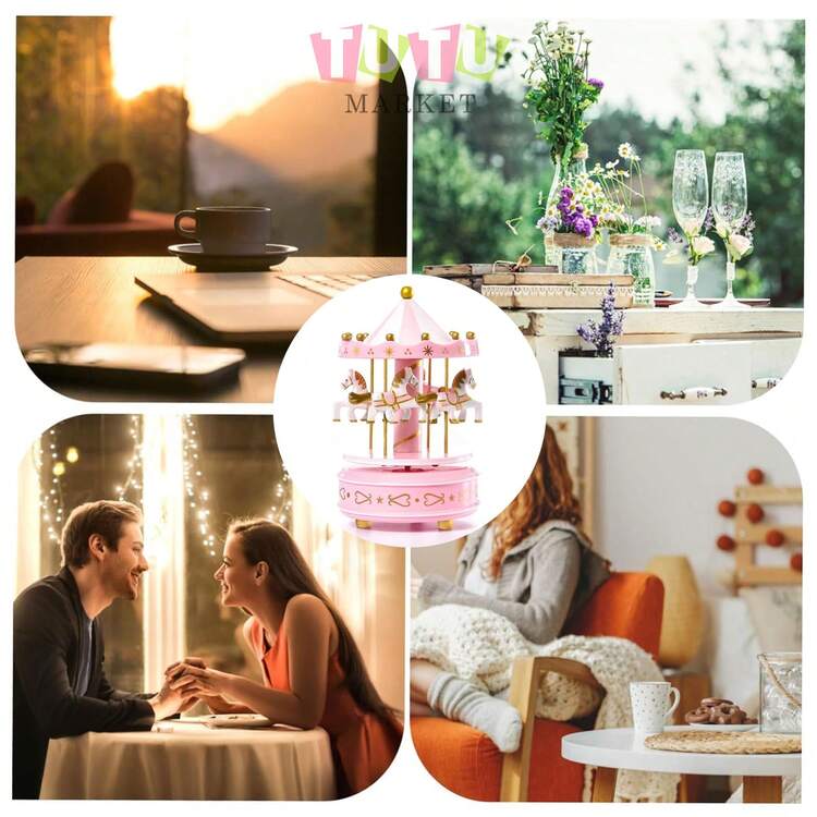 Caja De MúSica CláSica Accionada A Mano, Regalo De CumpleañOs Creativo Y RomáNtico Para Parejas, Elegante DecoracióN De Escritorio, Caja De MúSica De Carrusel Giratorio A Cuerda, Ornamento Musical Con TemáTica De Caballos Blanco-Rosa-Rojo-Azul, Caja De MúSica Decorativa Para DecoracióN De PasteleríA Y Ocasiones De Regalo, Caja De MúSica Giratoria - rosa - Añade 7