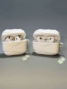 1pc Cute Cartoon Mummy Earphone Case Suitable For AirPods 1/2/3/4, Apple Wireless Bluetooth Earphone Protective Cover, Pro & Pro 2, Funny Silicone Soft Case With Mummy Pendant (Earphones Not Included) - White - View 3