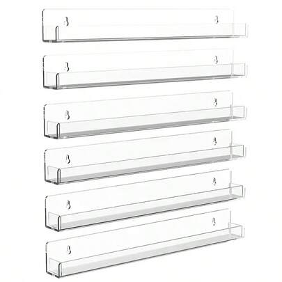 Juego de 6 estantes de pared de acrílico de 15.75 X 4.33 pulgadas, estantes flotantes para exhibición y almacenamiento para baños, dormitorios, salas de estar y cocinas, diseño de acrílico transparente