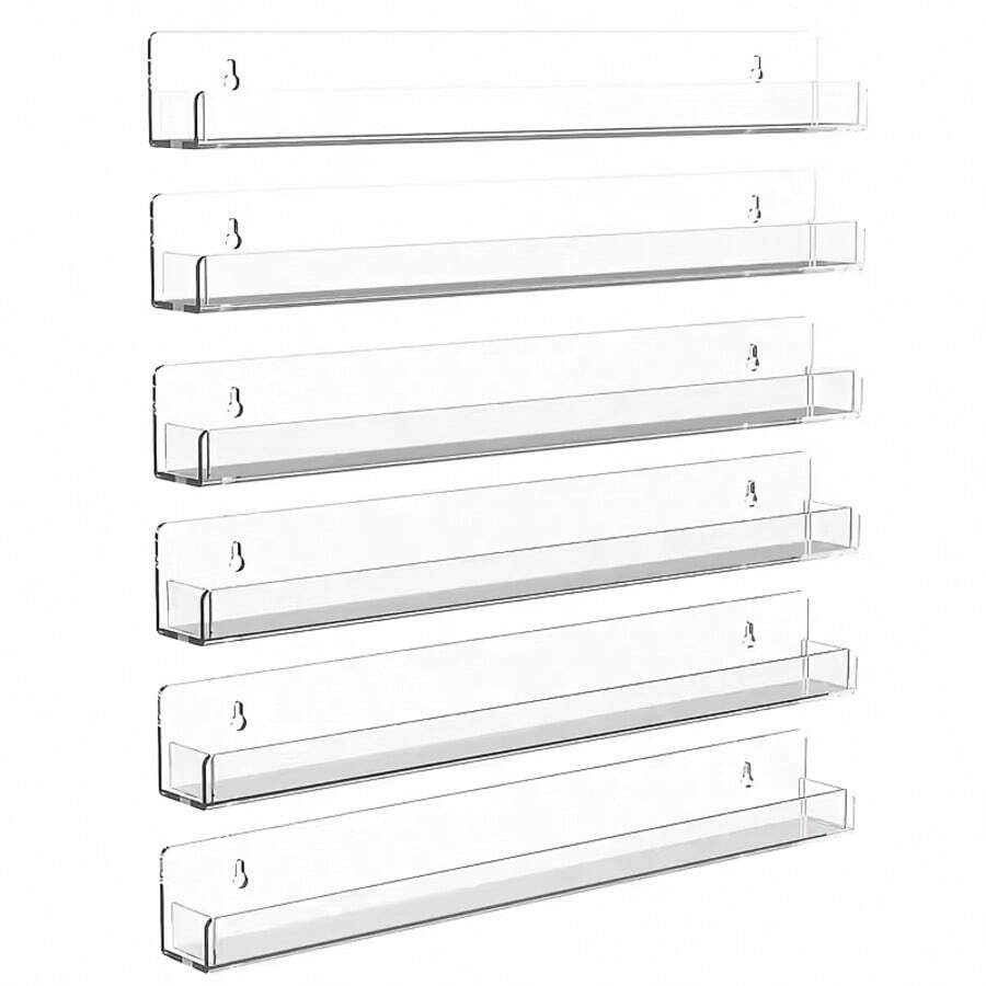 6-Piece Acrylic Wall-Mounted Shelving Set 15.75 X 4.33-Inch Floating Bookshelves Display And Storage Shelves For Bathrooms, Bedrooms, Living Rooms, And Kitchens Clear Acrylic Design - 壁掛式展示架6pcs - 查看 1