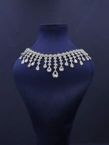 5pcs Luxury Royal Style Water Drop Tassel Design Bridal Wedding Set Including Necklace, Bracelet, Earrings, Ring, Suitable For Daily Wear And Wedding, Wedding Anniversary Gift. (Gift Box Packaging) Free - White - View 5