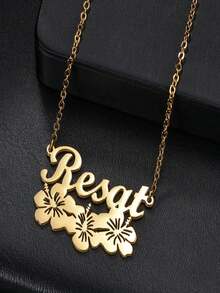 Personalized Elegant Flower Name Necklace, Stainless Steel Custom Name Pendant Necklace, Birthday & Valentine's Day Gift For Girlfriend - 1 - View 3