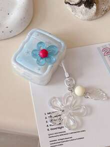 1pc Spring Ins Style Minimalist 3D Fresh Flower Decor Suitable For AirPods Pro 2, 4, Apple Wireless Bluetooth Earphones 1/2, New Gen 3 Anti-Drop Earphone Case (Earphones Not Included) - Baby Blue - View 3