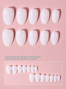 24片椭圆形短款白色亮面美甲贴纸套装，亚克力材质，短款完美贴合假指甲套装，包含：1片果冻胶和1把指甲锉，适合女性和女孩日常工作、学习和派对使用。美甲用品 - 白色 - 查看 4