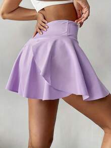 高腰白色网球短裙，二合一防闪光高尔夫/羽毛球/健身短裤裙，带口袋，夏季运动裙裤，适合瑜伽、户外跑步，新款女装 - 淡紫色 - 查看 3