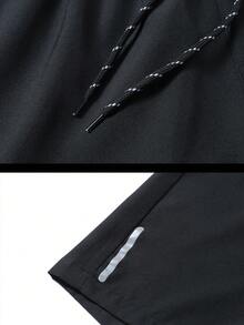 [Ra mắt trước Xuân/Hè] 1 Áo khoác thể thao ngoài trời cho nam, chạy bộ, đi bộ, tập thể dục, màu trơn, sọc phản quang, túi có khóa kéo, sọc đen trắng, dây rút - màu đen - Xem 5