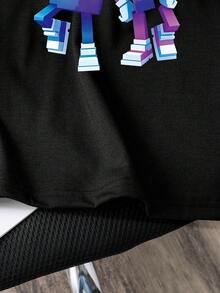 青少年男孩卡通图案印花圆领休闲短袖T恤 - 黑色 - 查看 6