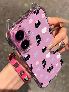 1pc Cute Birthday Black Cat & Strawberry Cake Bow Transparent Soft TPU Phone Case With Cat Ears Design, Air Cushion Anti-Drop, 1.5mm Thickness, Suitable For IPhone 17/17 Pro/Air/17 Pro Max/16/16 Pro/16 Plus/16 Pro Max/15 Pro Max/11/12/13/14/15 Plus/15 Pro/14 Pro/13 Pro - Multicolor - View 4