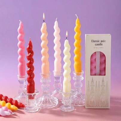 2盒螺旋长杆香薰蜡烛，带香薰蜡烛扭结，大豆蜡材质，适用于晚餐、节日、婚礼、派对氛围装饰。