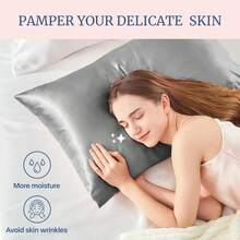 2 luksusowe, jedwabiste, miękkie poszewki na poduszki – oddychające i przyjazne dla skóry, przyjemne w dotyku, z jednokolorowym zapięciem kopertowym – nadają się do prania w pralce, poszewki na poduszki dla jednej osoby o satynowym wykończeniu, prezent świąteczny, odpowiednie na każdą porę roku - Wielokolorowe - Zobacz 2