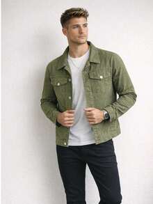 Men's Iron Button Twill Jacket - xanh quân đội - Xem 1