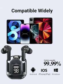 New Transparent Touch Control Low Latency TWS Wireless Earbuds With Silicone Protective Case & Lanyard Strap, Suitable For Sports, Office, Gaming, USB-C Charging, 5.3 Semi-In-Ear Wireless Sports Earphones With Extra-Long Battery Life (Earbuds With Silicone Case & Lanyard Included) - one-size - View 11