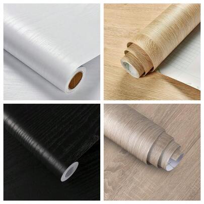 1 Roll Vinyl Wood Grain Texture Wallpaper, Peel And Stick Removable Waterproof Oil-Proof PVC Vinyl Wood Grain Wallpaper, Black/White/Yellow Wood Grain Sticker, Suitable For Kitchen Countertop, Cabinet Renovation, Bathroom, Living Room Wall, Desk, Door, Bedroom Furniture Decoration, Home Decor