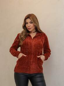 Women's Long Sleeve Hooded Jacket With Zipper, Mousse Winter 3RD SD3023 - Telha - 查看 1