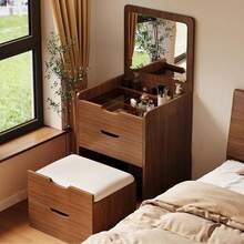 3-In-1 Vanity Desk With Mirror & Stool, Flip Top Makeup Dressing Table, Compact Storage For Bedroom, Bathroom, Dressing Room(18.9"L, Walnut) - Dài 23,62 inch, màu gỗ óc chó. - Xem 2