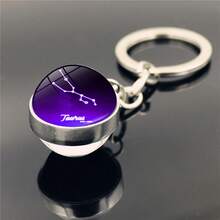 1pc New 12 Zodiac Keychain, Starry Sky Luminous Keychain, Time Stone Glass Ball Keychain, Pendant Keychain Gift - Multicolor New-4 - View 7