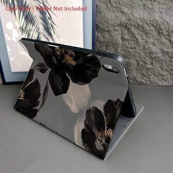Flower 1 Pc Black Floral & Gold Accent Protective Tablet Case - Ideal For Elegant Moody & Luxe Style Enthusiasts With Pen Holder Compatible With IPad 10.9/10.2/ Air 5th Gen/Pro11/10th/9.7/Air 2/Compatible With IPad (7th Gen)/ Compatible With IPad (8th Gen)/Compatible With IPad Air 4/5/Compatible With IPad Pro 11/Compatible With IPad 10th Generation 10.9-Inch 2022 Smart Case/Compatible With IPad Air 13(M3 2025)/Compatible With IPad Air 11(M3 2025)/Compatible With IPad Air 11(M3 2025)/Compatible With IPad 11(A16 2025)/Galaxy Tab S10+/S9/A9, Auto Sleep/Wake Function