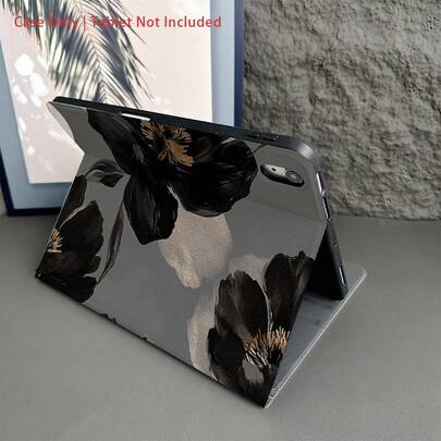 1 Pc Black Floral & Gold Accent Protective Tablet Case - Ideal For Elegant Moody & Luxe Style Enthusiasts With Pen Holder Compatible With IPad 10.9/10.2/ Air 5th Gen/Pro11/10th/9.7/Air 2/IPad (7th Gen)/ IPad (8th Gen)/IPad Air 4/5/IPad Pro 11/IPad 10th Generation 10.9-Inch 2022 Smart Case/IPad Air 13(M3 2025)/IPad Air 11(M3 2025)/IPad Air 11(M3 2025)/IPad 11(A16 2025)/Galaxy Tab S10+/S9/A9, Auto Sleep/Wake Function