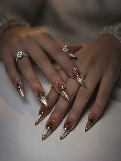 10 piezas de uñas acrílicas con estrellas Y2K, de estilo holográfico y forma de almendra larga, para aplicar. Juego de uñas falsas con accesorios de diamantes, para salones de uñas, niñas y mujeres, para uso diario, fiestas y regalos