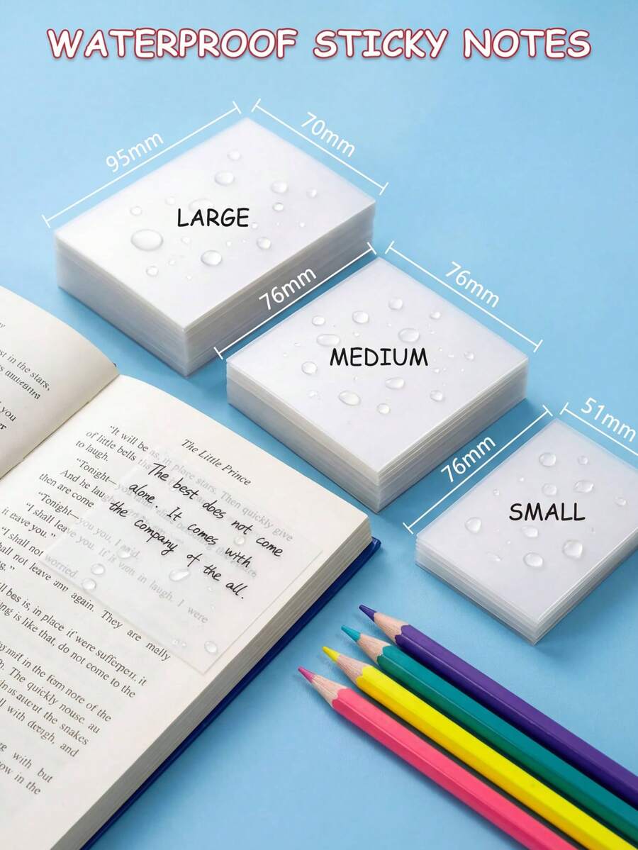 10张/包 透明自粘便签纸，尺寸分别为3.74英寸×2.75英寸和3英寸×3英寸，防水，适用于书籍批注和日记，是学校和办公室的理想之选，创意文具，桌面配件，必备学习整理工具，返校礼物，办公用品
