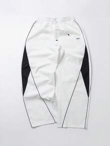 男士街头风运动裤 - 轻盈涤纶运动裤，侧边条纹，带口袋和抽绳腰带，撞色休闲运动裤，适合街头穿着、慢跑、户外休闲、健身房等场合，时尚百搭。 - 白色 - 查看 9