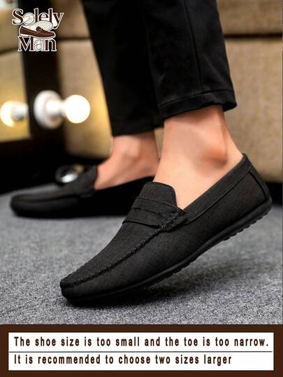 男士乐福鞋 新款休闲鞋 百搭莫卡辛鞋 一脚蹬船鞋 休闲鞋 平底帆布甲板鞋 黑色正装鞋 平底布鞋 帆布鞋（尺码偏小且窄，请订购大一码）