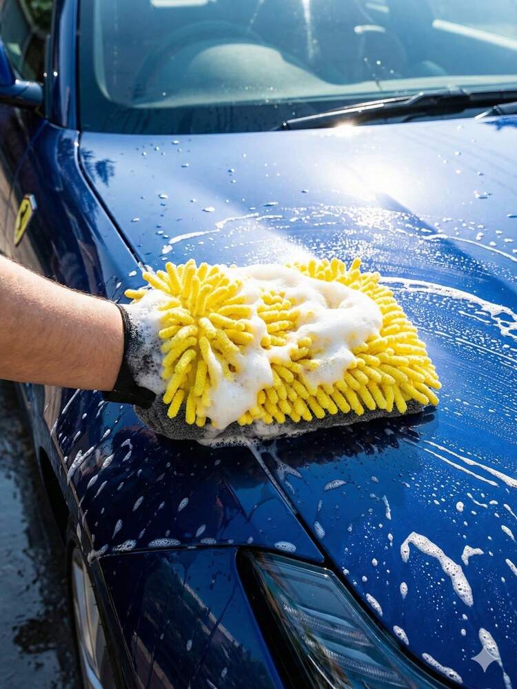 YITUMU 1只/2只装超细纤维绒面洗车手套，双面防刮清洁手套，超强吸水绒面洗车手套和毛巾套装，专业汽车美容和家居清洁用品 - A - 查看 3