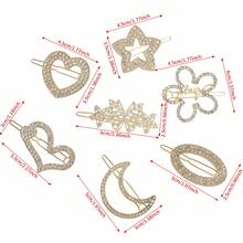 1pc Boho Metal Rhinestone Flower Hairclip Barrette - Gold Hollow Minimalist Half Moon Star Side Clip Pin, Decorative Hair Accessories For Women And Girls Headdress - Multicolor - View 7