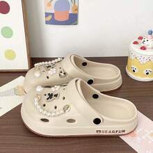 女士休闲轻便EVA镂空拖鞋，可爱卡通熊设计，适合室内外穿着，夏季 - 卡其色 - 查看 6