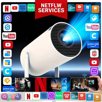 2026 Latest Portable Projector HY200 - 1080P Home Theater, Built-In Android 11.0, WiFi 6 And 2.4G Wireless Network, Suitable For Various Scenarios Such As Home Theater, Gaming And Presentation. (Optimal Projection Distance: 0.3 Meters-1.3 Meters, Projector Should Operate At The Specified Rated Power, Otherwise It May Affect The Projection Effect).