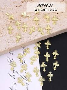 30 piezas de decoraciones de uñas en forma de cruz 3D - Accesorios de manicura de aleación de metal gótico con strass | Suministros de arte de uñas acrílicas encantadores para damas, dijes para uñas - Multicolor - Ver 7
