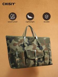 Original New Product Camouflage Green Tote Bag With Color Contrast Splicing Large Capacity Tote Bag Sports Bag Multi Pocket Tote Bag Travel Bag Shoulder Bag, Valentine's Day Halloween Christmas Gift Suitable For Work, Vacation, Travel, Shopping, Daily Party Activities Music Festival Autumn/Winter Edition - 迷彩綠 - 查看 7
