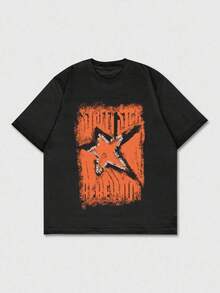 Mens Tshirts Shirts ROMWE MEN Street Life Men's Star Print Short Sleeve T-Shirt, Suitable For Everyday Wear, SpringSummer, 2000s Style Men's Pure Cotton T-Shirt Effortless Styling, Showcase Your Unique Style Men's Fashion Print Casual T-Shirt Casual Summer T-Shirt, Comfortable Outdoor Casual Wear - 黑色 - 查看 1