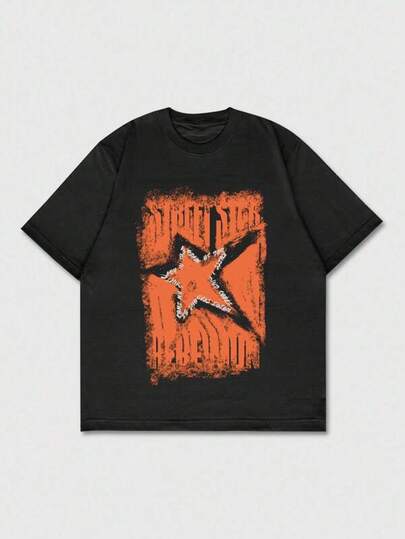 Herr-T-shirts ROMWE MEN Street Life Herr-T-shirt med stjärnmönster, kortärmad, lämplig för vardagsbruk, vårsommar, 2000-talsstil Herr-T-shirt i ren bomull Enkel styling, visa upp din unika stil Herrmode med tryck Casual-T-shirt Casual sommar-T-shirt, bekväma utomhuskläder