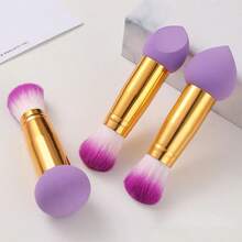 2-In-1 Dual-Head Foundation Makeup Sponge Brush, With Handle, Dry & Wet Separation, Includes 3 Sponge Shapes - Multicolor - View 8