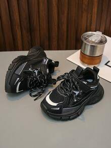 1双儿童网面时尚运动鞋，方便的魔术贴软底休闲鞋，男女童均适用 - 黑色 - 查看 2