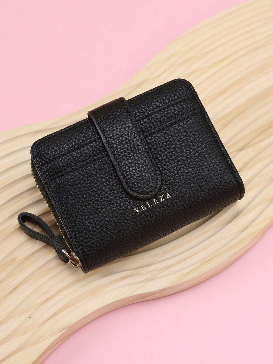 Wavhen Minimalist Style Short Wallet, Compact Zipper Wallet With Textured Leather, Multi-Functional Coin Purse Card Holder Clutch - Small - View 1