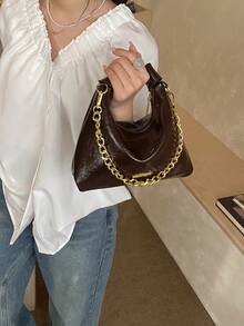 Hollow Straw Woven PU Patchwork Mini Underarm Bag With Star Pendant Detachable Leather Shoulder Strap Zipper Closure Women's Crossbody Small Bag - Coffee Brown - View 5