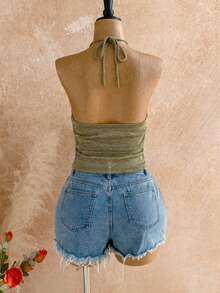 Fashionable Solid Color Sexy Fitted Backless Knit Camisole Top, Suitable For Valentine's Day, Casual Daily Wear, Party - Green - View 5