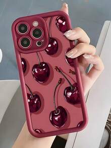 Capa de Telefone com Padrão de Grafite de Cereja Criativa, Compatível com Apple 17/17Pro/17promax/16/16Pro/16ProMax/16Plus/15/15Plus/15Pro/15ProMax, 14/14Plus/14Pro/14ProMax, 13/13Pro/13ProMax, 12/12Pro/12ProMax, 11/11Pro/11ProMax, 7/8Plus, XR/Xs/XsMax, À Prova de Choque, Capa de Telefone Estilosa - Vinho - Visão 2