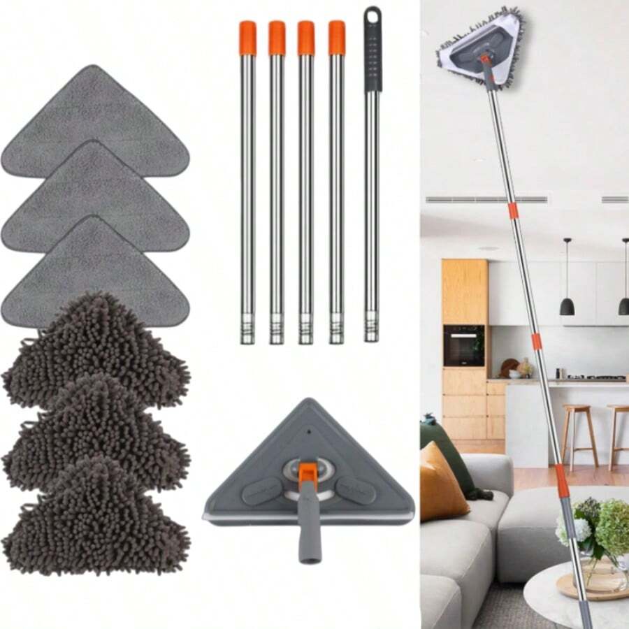Wall Cleaner Mop With Adjustable Long Handle & 360° Rotating - Multi- Ceiling/Wall/ Suitable For Walls, Ceilings, Floors, Baseboard With 6 Replacement Pads, Extendable Pole, No Ladder/ Assembly - 6pcs - View 1